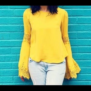 Mustard yellow blouse with lace sleeves!